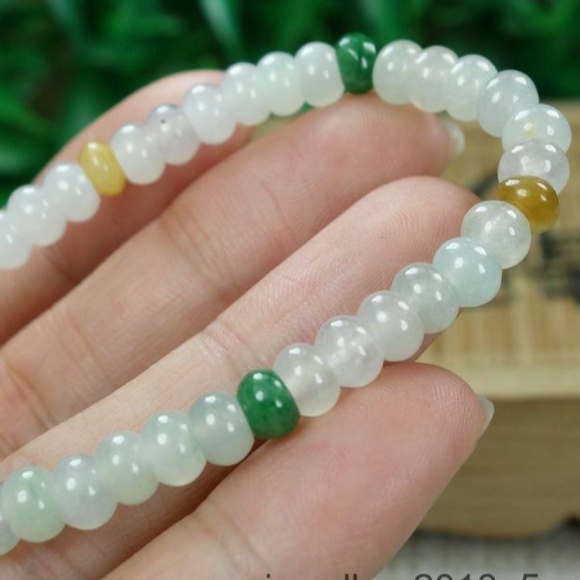 Certified Icy White+Green+Yellow 100% Natural A Jadeite jade Beads Bracelet 手链 - Picture 3 of 11